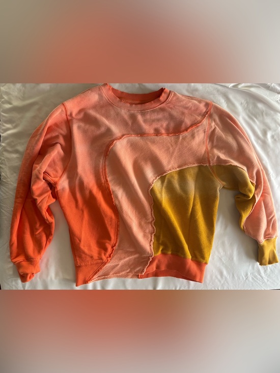 We The Free Tops - We The Free Colorblock Coral Pink Orange + Mustard Yellow Sweatshirt